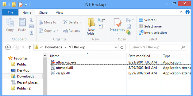 NTBackup utility for Windows 8