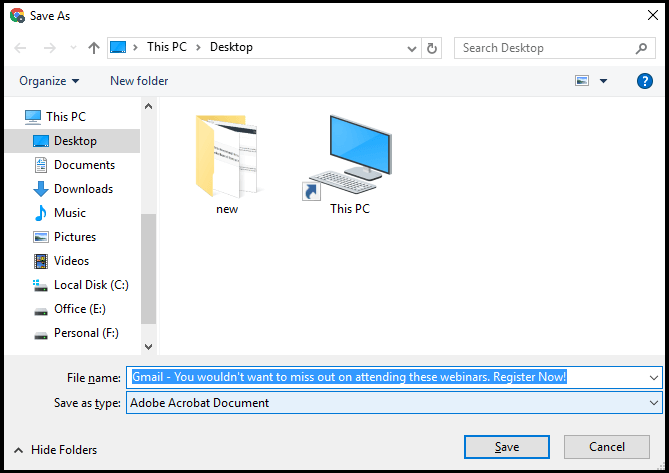 set destination to save resultant PDF file