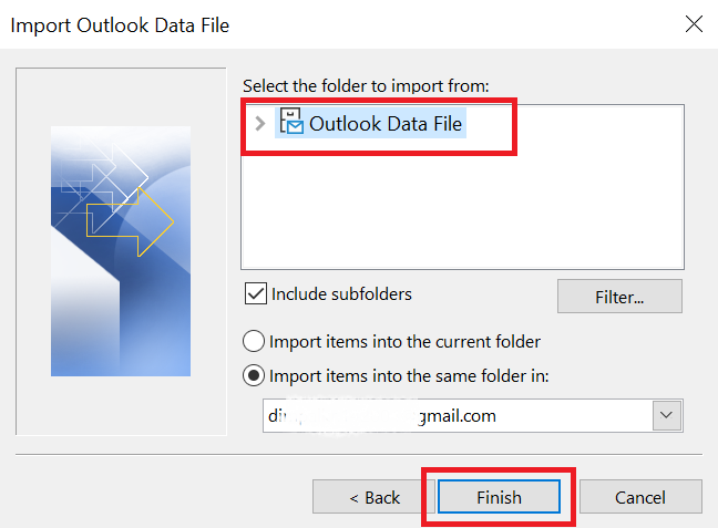 click finish to Export Hotmail Emails to PST