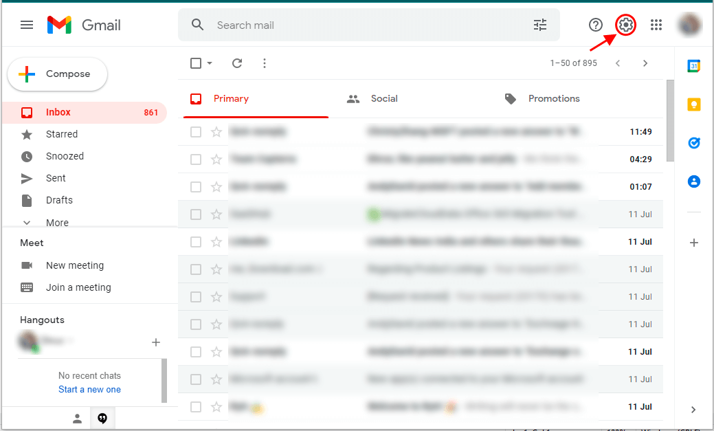 gear icon to link hotmail to gmail 